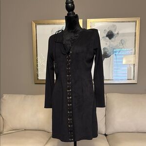 Gianni Bini Soft Micro Suede Black Lace-Up Dress